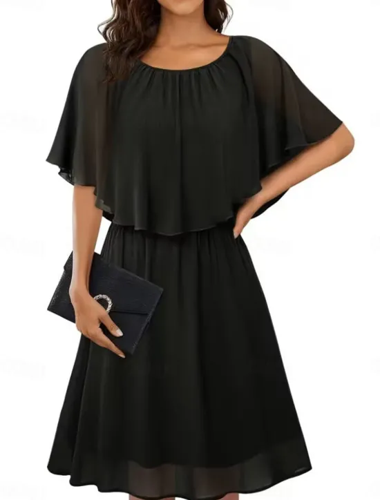 Hot Women's Mini Dress Cocktail Dress Wedding Guest Dress Chiffon Dress Formal Dress Elegant Streetwear Basic Party Wedding Guest Work Regular Fit Short Sleeve Crew Neck Black White Wine Green Summer Women Cocktail Dress