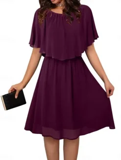 Hot Women's Mini Dress Cocktail Dress Wedding Guest Dress Chiffon Dress Formal Dress Elegant Streetwear Basic Party Wedding Guest Work Regular Fit Short Sleeve Crew Neck Black White Wine Green Summer Women Cocktail Dress