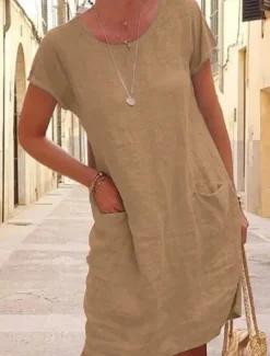 Sale Women's Mini Dress Cotton Linen Dresses Casual Dress T Shirt Dress Tee Dress Basic Casual Vacation Daily Regular Fit Plain Short Sleeve Crew Neck Black Blue Gray Summer Women Dresses