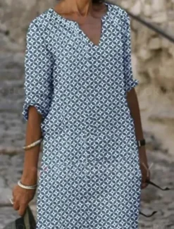 Clearance Women's Mini Dress Cotton Linen Dresses Casual Dress Elegant Basic Casual Vacation Daily Regular Fit Geometric Short Sleeve V Neck Yellow Blue Green Gray Summer Spring Women Dresses