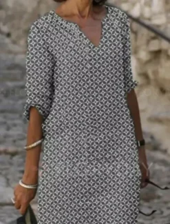 Clearance Women's Mini Dress Cotton Linen Dresses Casual Dress Elegant Basic Casual Vacation Daily Regular Fit Geometric Short Sleeve V Neck Yellow Blue Green Gray Summer Spring Women Dresses
