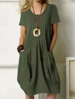 Clearance Women's Mini Dress Cotton Linen Dresses Casual Dress Stylish Basic Casual Vacation Daily Regular Fit Plain Short Sleeve V Neck Black Khaki Army Green Summer Spring Women Dresses