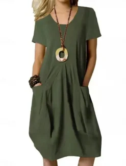 Clearance Women's Mini Dress Cotton Linen Dresses Casual Dress Stylish Basic Casual Vacation Daily Regular Fit Plain Short Sleeve V Neck Black Khaki Army Green Summer Spring Women Dresses