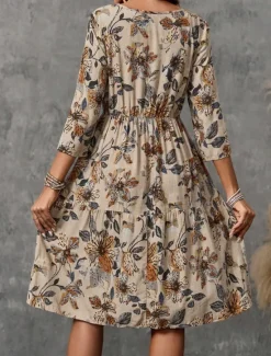 Online Women's Mini Dress Cotton Linen Dresses Casual Dress Basic Casual Vacation Daily Regular Fit Floral 3/4 Length Sleeve Crew Neck Summer Spring Women Dresses