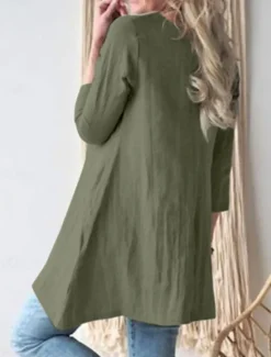 Women's Mini Dress Cotton Linen Dresses Casual Dress Stylish Basic Casual Vacation Daily Loose Fit Plain 3/4 Length Sleeve Crew Neck Green Khaki Dark Blue Summer Spring Fall Women Dresses