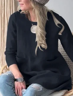 Women's Mini Dress Cotton Linen Dresses Casual Dress Stylish Basic Casual Vacation Daily Loose Fit Plain 3/4 Length Sleeve Crew Neck Green Khaki Dark Blue Summer Spring Fall Women Dresses