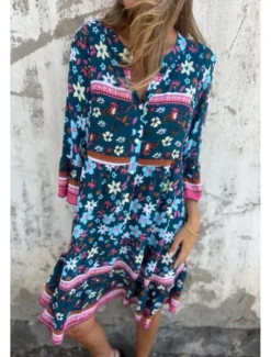 Sale Women's Mini Dress Cotton Linen Dress Boho Dress Classic Modern Vacation Daily Holiday Regular Fit Flower Half Sleeve V Neck Navy Blue Royal Blue Purple Summer Women Floral Dresses