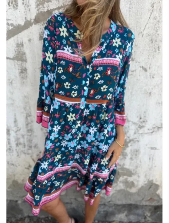 Sale Women's Mini Dress Cotton Linen Dress Boho Dress Classic Modern Vacation Daily Holiday Regular Fit Flower Half Sleeve V Neck Navy Blue Royal Blue Purple Summer Women Floral Dresses