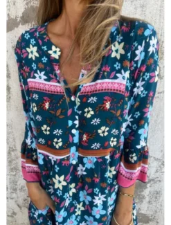 Sale Women's Mini Dress Cotton Linen Dress Boho Dress Classic Modern Vacation Daily Holiday Regular Fit Flower Half Sleeve V Neck Navy Blue Royal Blue Purple Summer Women Floral Dresses