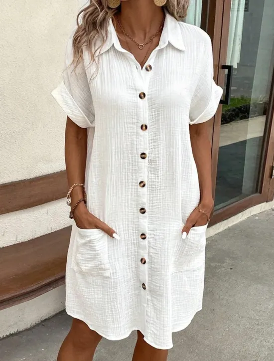 Outlet Women's Mini Dress Cotton Linen Dresses Shirt Dress Winter Dress Casual Vacation Regular Fit Plain Short Sleeve V Neck Black White Yellow Blue Summer Women Dresses