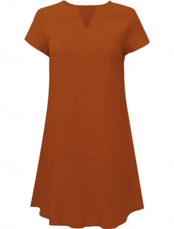 Hot Women's Mini Dress Cotton Linen Dresses Casual Dress Elegant Stylish Basic Vacation Work Daily Regular Fit Plain Short Sleeve V Neck White Yellow Blue Green Summer Spring Women Dresses