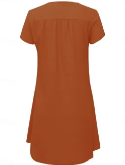 Hot Women's Mini Dress Cotton Linen Dresses Casual Dress Elegant Stylish Basic Vacation Work Daily Regular Fit Plain Short Sleeve V Neck White Yellow Blue Green Summer Spring Women Dresses
