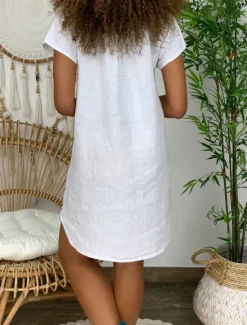 Clearance Women's Mini Dress Cotton Linen Dresses Casual Dress Basic Casual Vacation Daily Regular Fit Plain Short Sleeve Notched Neck Black White Yellow Army Green Summer Women Dresses