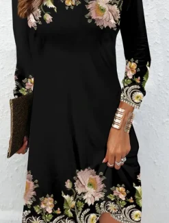 Discount Women's Mini Dress Crew Neck Long Sleeve Petite Dress T Shirt Dress Tee Dress Spring Dress Elegant Stylish Street Casual Regular Fit Floral Summer Spring Fall Women Cocktail Dress