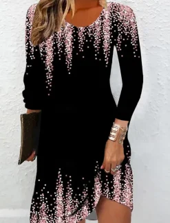 Best Women's Mini Dress Crew Neck Long Sleeve Sheath Dress Petite Dress T Shirt Dress Tee Dress Elegant Stylish Street Casual Regular Fit Floral Summer Women Cocktail Dress