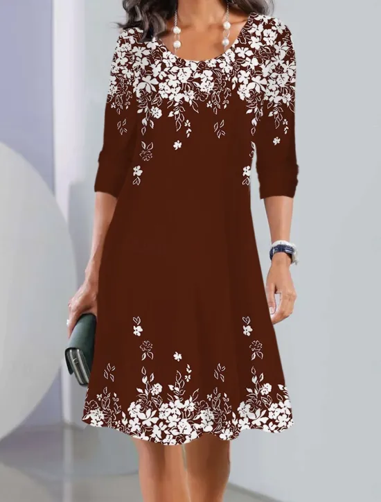 Hot Women's Mini Dress Crew Neck Long Sleeve Petite Dress T Shirt Dress Tee Dress Print Dress Fashion Modern Outdoor Street Loose Fit Floral Wine Navy Blue Green Women Spring Dresses|T Shirt Dresses
