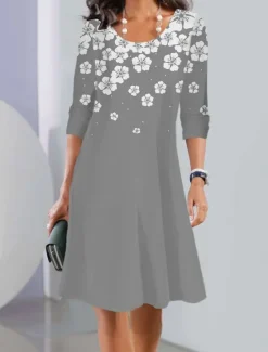 Hot Women's Mini Dress Crew Neck Long Sleeve Petite Dress T Shirt Dress Tee Dress Print Dress Fashion Modern Outdoor Street Loose Fit Floral Wine Navy Blue Green Women Spring Dresses|T Shirt Dresses