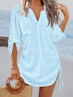 Discount Women's Mini Dress Cut Out Dress Sexy Dress Elegant Casual Daily Regular Fit Solid Color Long Sleeve V Neck Black White Yellow Pink Fall Women Vacation Dresses