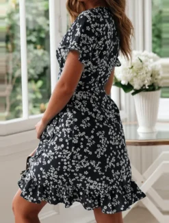 Online Women's Mini Dress Emerald Green Dress Wrap Dress Stylish Basic Romantic Vacation Daily Date Regular Fit Floral Short Sleeve V Neck Navy Blue Green Summer Spring Women Spring Dresses