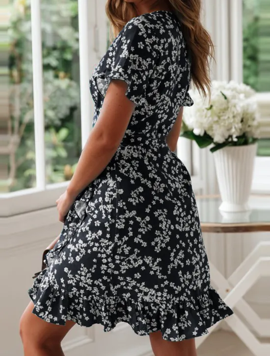 Online Women's Mini Dress Emerald Green Dress Wrap Dress Stylish Basic Romantic Vacation Daily Date Regular Fit Floral Short Sleeve V Neck Navy Blue Green Summer Spring Women Spring Dresses