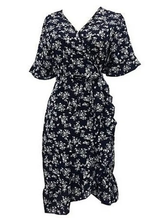 Online Women's Mini Dress Emerald Green Dress Wrap Dress Stylish Basic Romantic Vacation Daily Date Regular Fit Floral Short Sleeve V Neck Navy Blue Green Summer Spring Women Spring Dresses