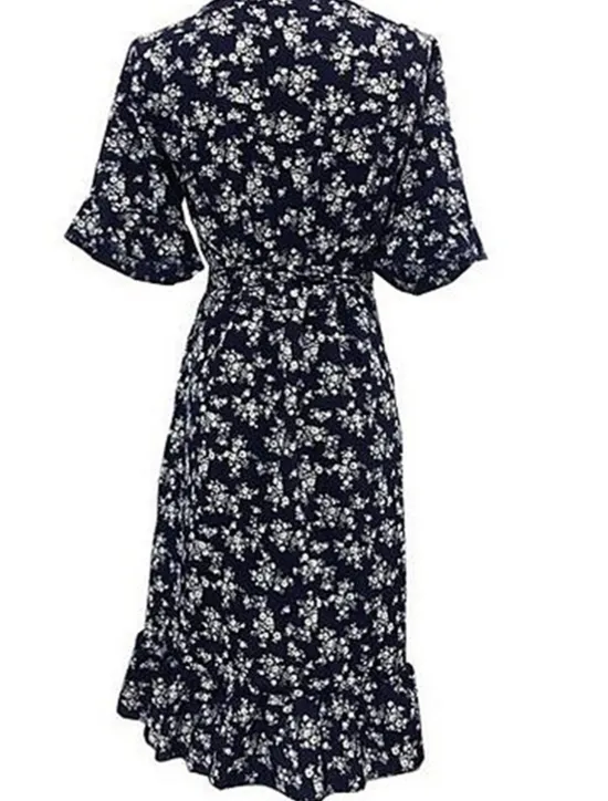 Online Women's Mini Dress Emerald Green Dress Wrap Dress Stylish Basic Romantic Vacation Daily Date Regular Fit Floral Short Sleeve V Neck Navy Blue Green Summer Spring Women Spring Dresses