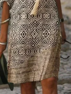 Sale Women's Mini Dress Ethnic Dress Mini Dress Petite Dress T Shirt Dress Tee Dress Shift Dress Fashion Streetwear Ethnic Outdoor Vacation Work Loose Fit Tribal 3/4 Length Sleeve V Neck Summer Women Work Dresses