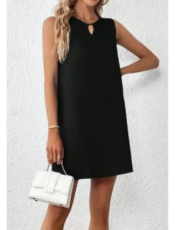 New Women's Mini Dress Fashion Classic Vacation Holiday Going out Regular Fit Plain Sleeveless V Neck Summer Women T Shirt Dresses