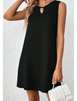 New Women's Mini Dress Fashion Classic Vacation Holiday Going out Regular Fit Plain Sleeveless V Neck Summer Women T Shirt Dresses