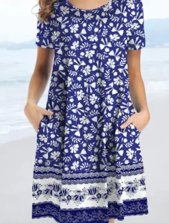 Best Women's Mini Dress Floral Dress Boho Dress Classic Outdoor Vacation Daily Regular Fit Flower Short Sleeve Crew Neck Summer Women Floral Dresses