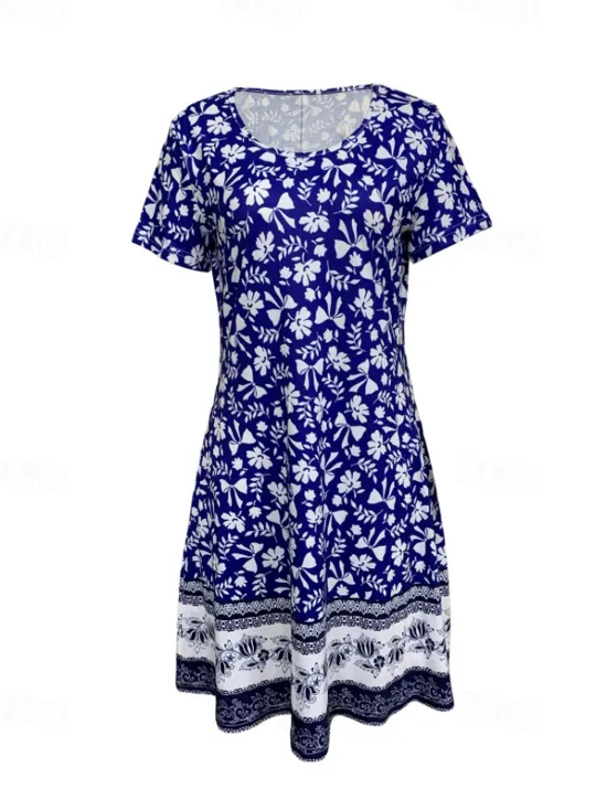Best Women's Mini Dress Floral Dress Boho Dress Classic Outdoor Vacation Daily Regular Fit Flower Short Sleeve Crew Neck Summer Women Floral Dresses