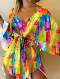 Clearance Women's Mini Dress Floral Dress Print Dress Fashion Modern Outdoor Vacation Holiday Regular Fit Flower Long Sleeve V Neck Black And White Yellow Light Green Pink Summer Women Floral Dresses