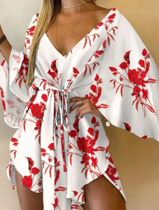 Clearance Women's Mini Dress Floral Dress Print Dress Fashion Modern Outdoor Vacation Holiday Regular Fit Flower Long Sleeve V Neck Black And White Yellow Light Green Pink Summer Women Floral Dresses