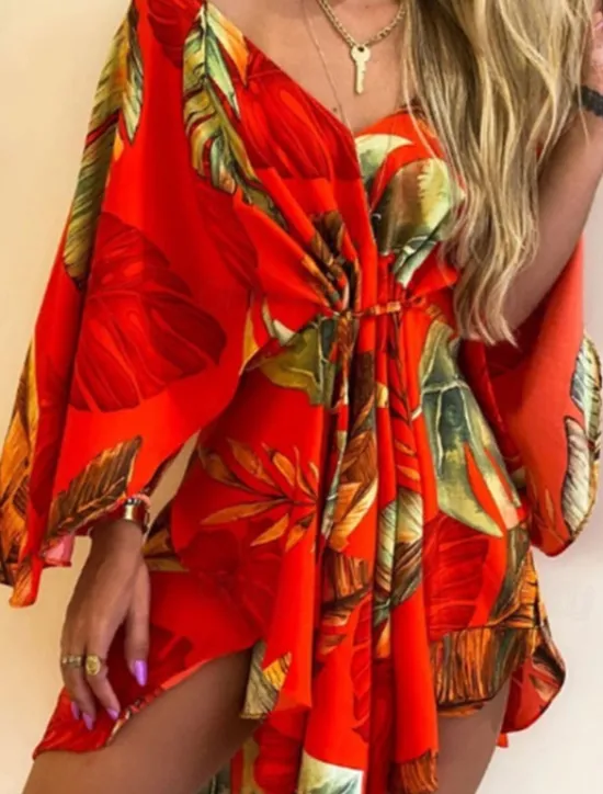 Clearance Women's Mini Dress Floral Dress Print Dress Fashion Modern Outdoor Vacation Holiday Regular Fit Flower Long Sleeve V Neck Black And White Yellow Light Green Pink Summer Women Floral Dresses
