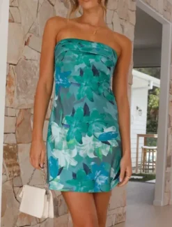 Clearance Women's Mini Dress Floral Dress Fashion Classic Modern Vacation Holiday Going out Regular Fit Flower Sleeveless Strapless Pink Red Blue Purple Summer Women Floral Dresses