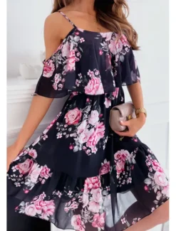 Women's Mini Dress Graduation Dress Floral Dress Print Dress Modern Graduation Going out Weekend Regular Fit Flower Short Sleeve Spaghetti Strap Black White Yellow Pink Summer Women Floral Dresses