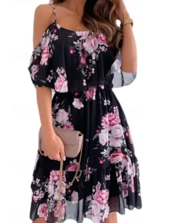 Women's Mini Dress Graduation Dress Floral Dress Print Dress Modern Graduation Going out Weekend Regular Fit Flower Short Sleeve Spaghetti Strap Black White Yellow Pink Summer Women Floral Dresses