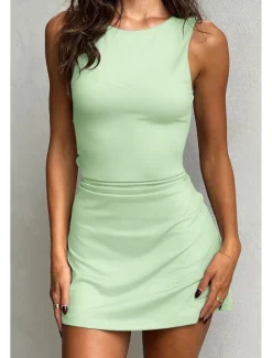 Discount Women's Mini Dress Graduation Dress Sheath Dress Fashion Vacation Holiday Graduation Regular Fit Plain Sleeveless Crew Neck Summer Women Cocktail Dress