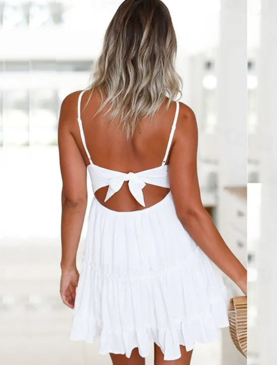 New Women's Mini Dress Graduation Dress Casual Dress A Line Dress Summer Dress Stylish Sexy Vacation Daily Date Regular Fit Plain Sleeveless V Neck White Pink Summer Women White Dresses