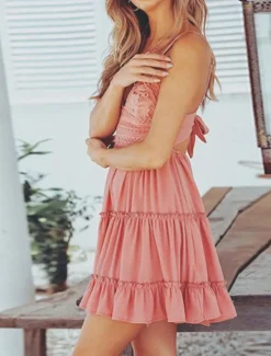 New Women's Mini Dress Graduation Dress Casual Dress A Line Dress Summer Dress Stylish Sexy Vacation Daily Date Regular Fit Plain Sleeveless V Neck White Pink Summer Women White Dresses