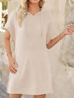 Women's Mini Dress Hoodie Dress Casual Dress Basic Casual Vacation Daily Regular Fit Plain Half Sleeve Hooded Black White Blue Fuchsia Summer Women T Shirt Dresses