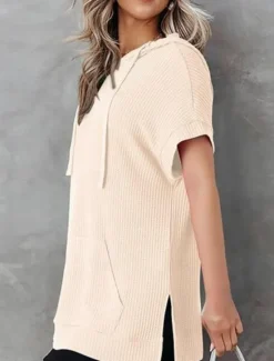 Women's Mini Dress Hoodie Dress Casual Dress Basic Casual Vacation Daily Regular Fit Plain Half Sleeve Hooded Black White Blue Fuchsia Summer Women T Shirt Dresses