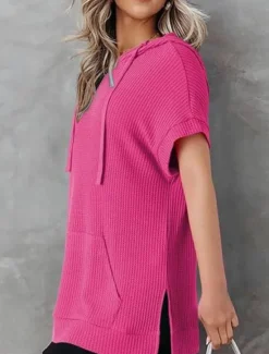 Women's Mini Dress Hoodie Dress Casual Dress Basic Casual Vacation Daily Regular Fit Plain Half Sleeve Hooded Black White Blue Fuchsia Summer Women T Shirt Dresses