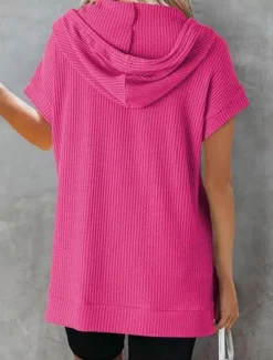 Women's Mini Dress Hoodie Dress Casual Dress Basic Casual Vacation Daily Regular Fit Plain Half Sleeve Hooded Black White Blue Fuchsia Summer Women T Shirt Dresses