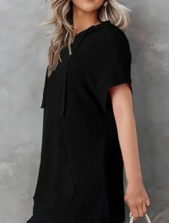 Women's Mini Dress Hoodie Dress Casual Dress Basic Casual Vacation Daily Regular Fit Plain Half Sleeve Hooded Black White Blue Fuchsia Summer Women T Shirt Dresses