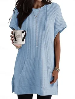 Women's Mini Dress Hoodie Dress Casual Dress Basic Casual Vacation Daily Regular Fit Plain Half Sleeve Hooded Black White Blue Fuchsia Summer Women T Shirt Dresses