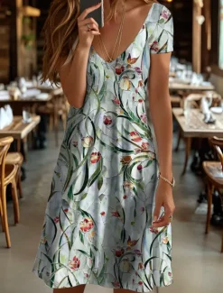 Clearance Women's Mini Dress Knit Dress Casual Dress T Shirt Dress Tee Dress Sundress Vacation Casual Beach Regular Fit Floral Graphic Short Sleeve V Neck Summer Women Vacation Dresses
