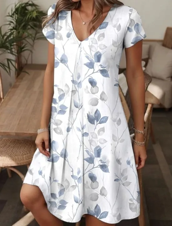 Outlet Women's Mini Dress Knit Dress Casual Dress T Shirt Dress Tee Dress Sundress Vacation Casual Beach Regular Fit Floral Graphic Short Sleeve V Neck Black White Blue Summer Spring Women Vacation Dresses