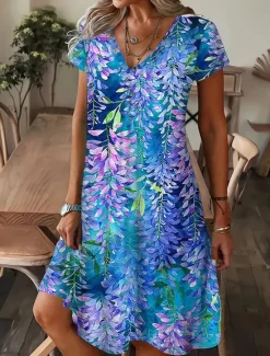 Outlet Women's Mini Dress Knit Dress Casual Dress T Shirt Dress Tee Dress Sundress Vacation Casual Beach Regular Fit Floral Graphic Short Sleeve V Neck Black White Blue Summer Spring Women Vacation Dresses