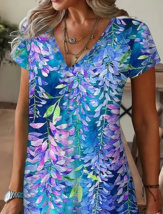 Outlet Women's Mini Dress Knit Dress Casual Dress T Shirt Dress Tee Dress Sundress Vacation Casual Beach Regular Fit Floral Graphic Short Sleeve V Neck Black White Blue Summer Spring Women Vacation Dresses